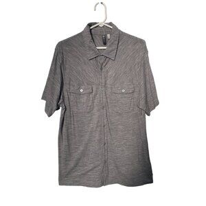 Ibex Polo Shirt Size Large Collared Short Sleeve Button Front Gray Merino Wool